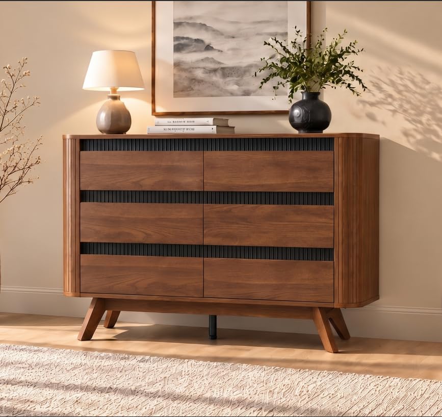 Walnut 6-Drawer Dresser