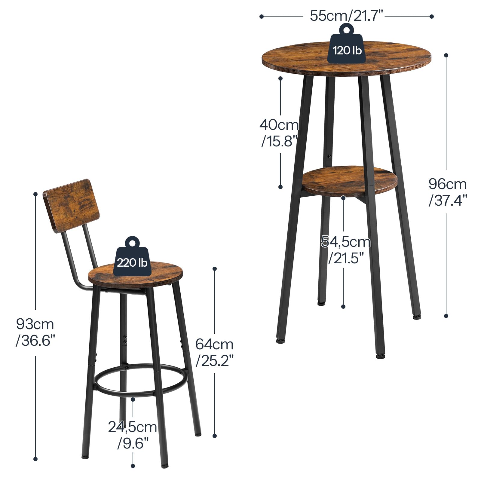 Industrial Round Bar Table & Stools Set