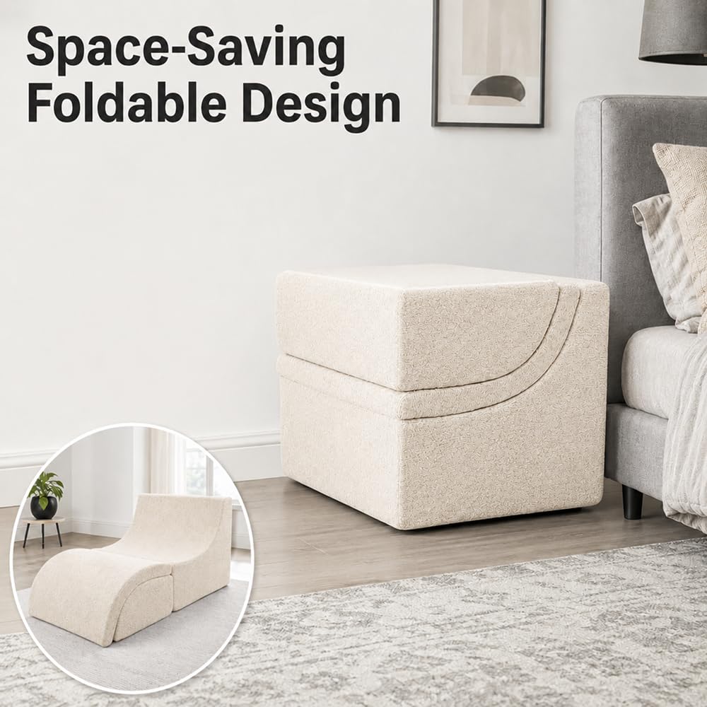 NeoNook 3-in-1 Convertible Chaise Lounge Chair with Curved Back, Chenille Armless Boneless Floor Sofa, Comfortable Lazy Chair Reading Chair for Bedroom, Living Room (White)