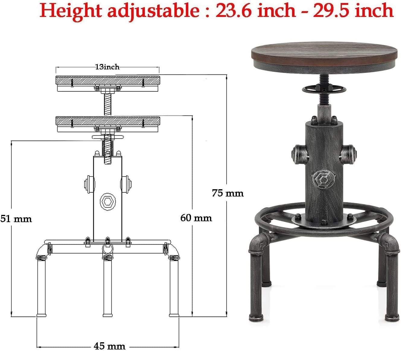Industrial Pub Table & 2 Stools Set