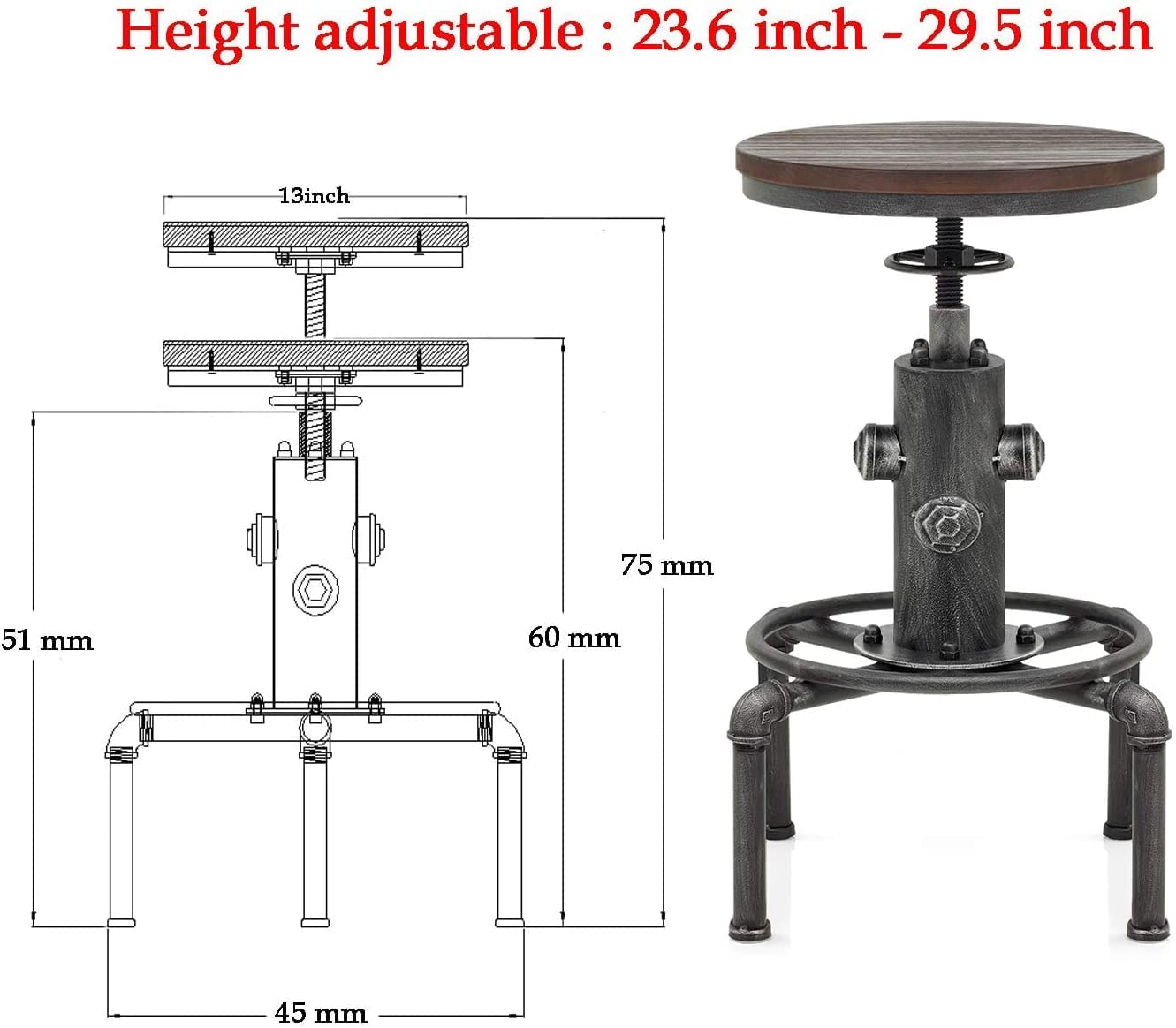 Industrial Pub Table & 2 Stools Set