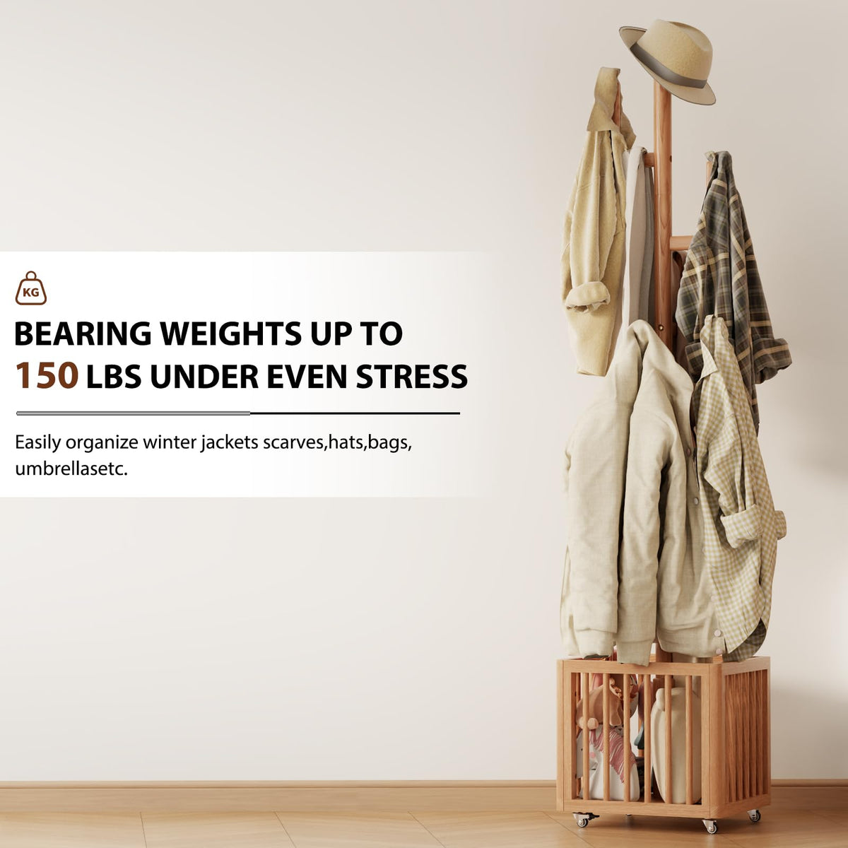 Wood Coat Rack with Storage