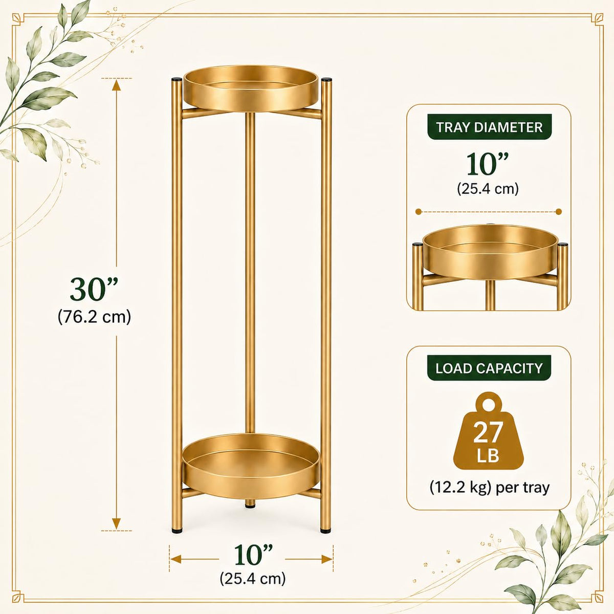 Plant Stand Indoor, 30 Inch Tall 2-Tier Metal Plant Holder