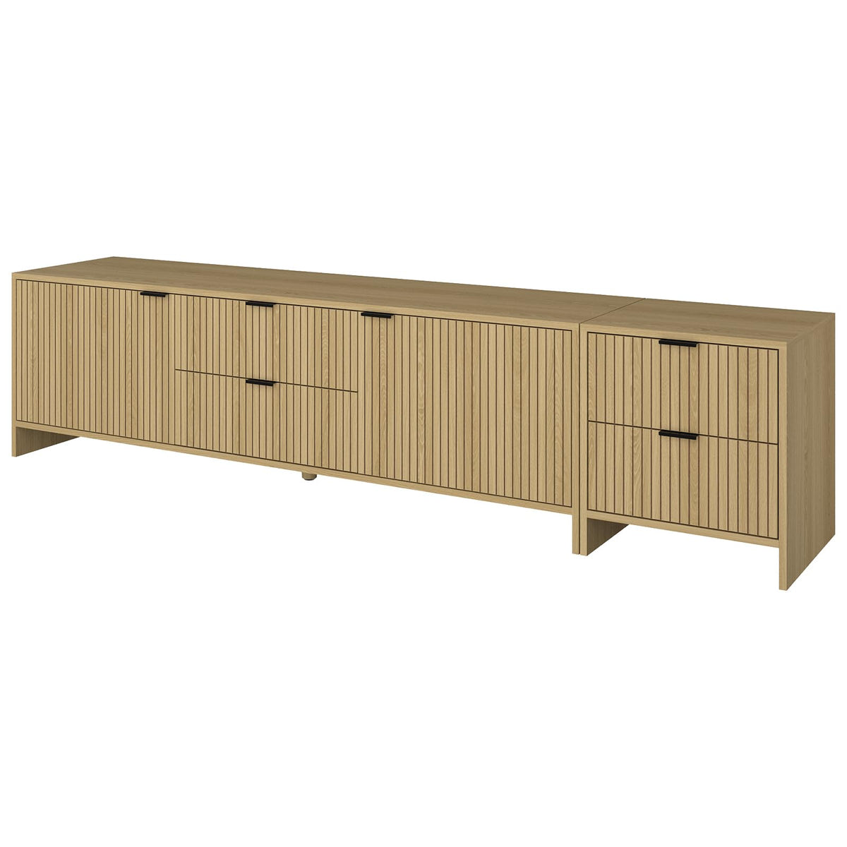 BVIUNTWO Fluted TV Stand for TVs up to 85",Modern TV Console with 4 Drawers,Wood Entertainment Center with Adjustable Shelves & Storage Cabinets for Living Room,Natural Oak