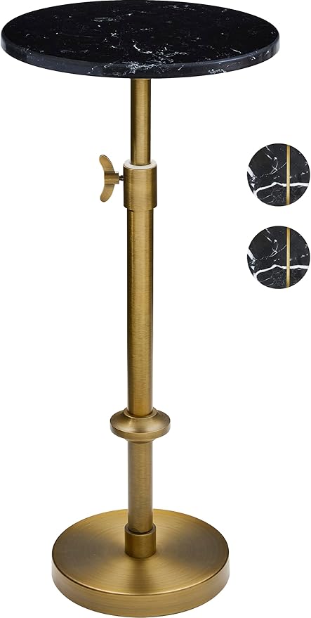 Adjustable Height Marble Pedestal Drink Table with Coasters