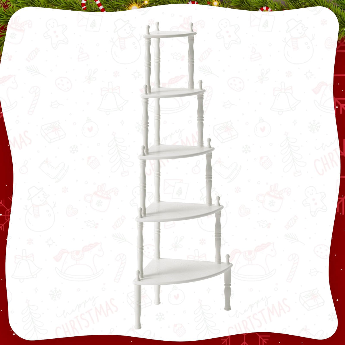 NKGIAG 5ft Christmas Village Display Stand, 5-Tier Tree Corner Shelf, White