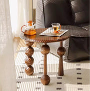 NICOKI Walnut Round Side Table, Solid Wood Creative Sofa Side Bedside Table with Funny Wood Globe Legs, Modern Minimalist Small Round Coffee End Table, Easy Assembly, 20 x 18 Inches