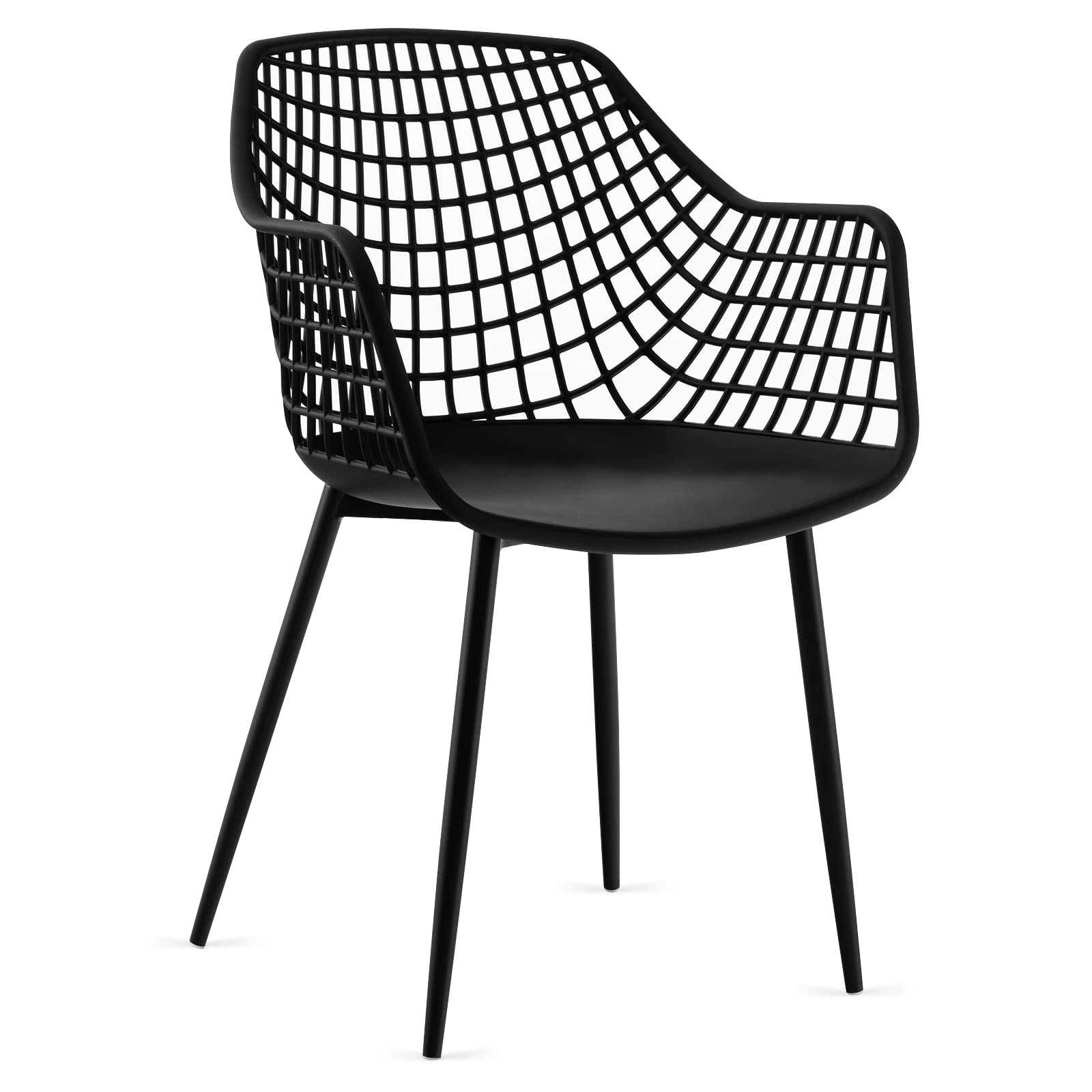 Giantex Modern Dining Chairs Set of 4 - Black Arm Chair with 15" High Backrest, Powder-Coated Metal Legs, Anti-Slip Foot Pads, Max Load 265 lbs, Kitchen Dining Room