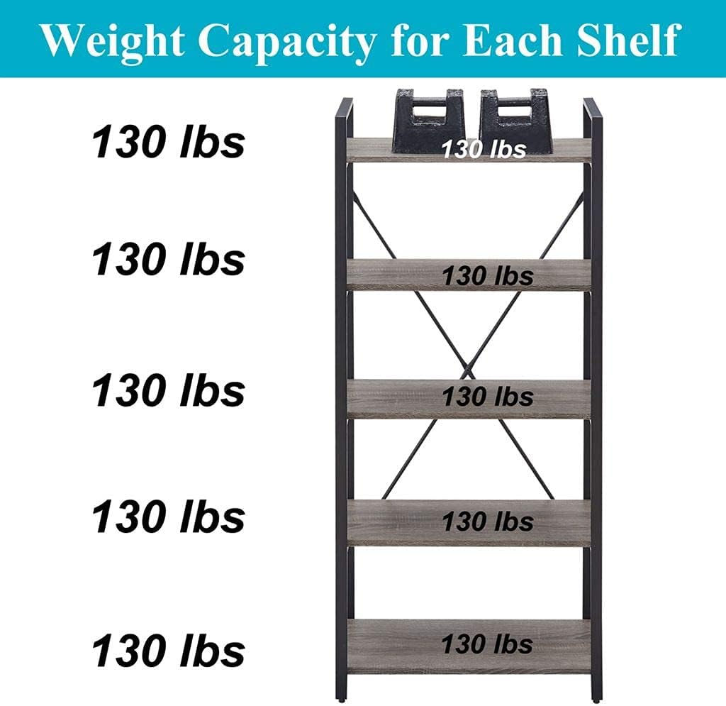 5-Tier Industrial Etagere Bookcase with Metal Frame
