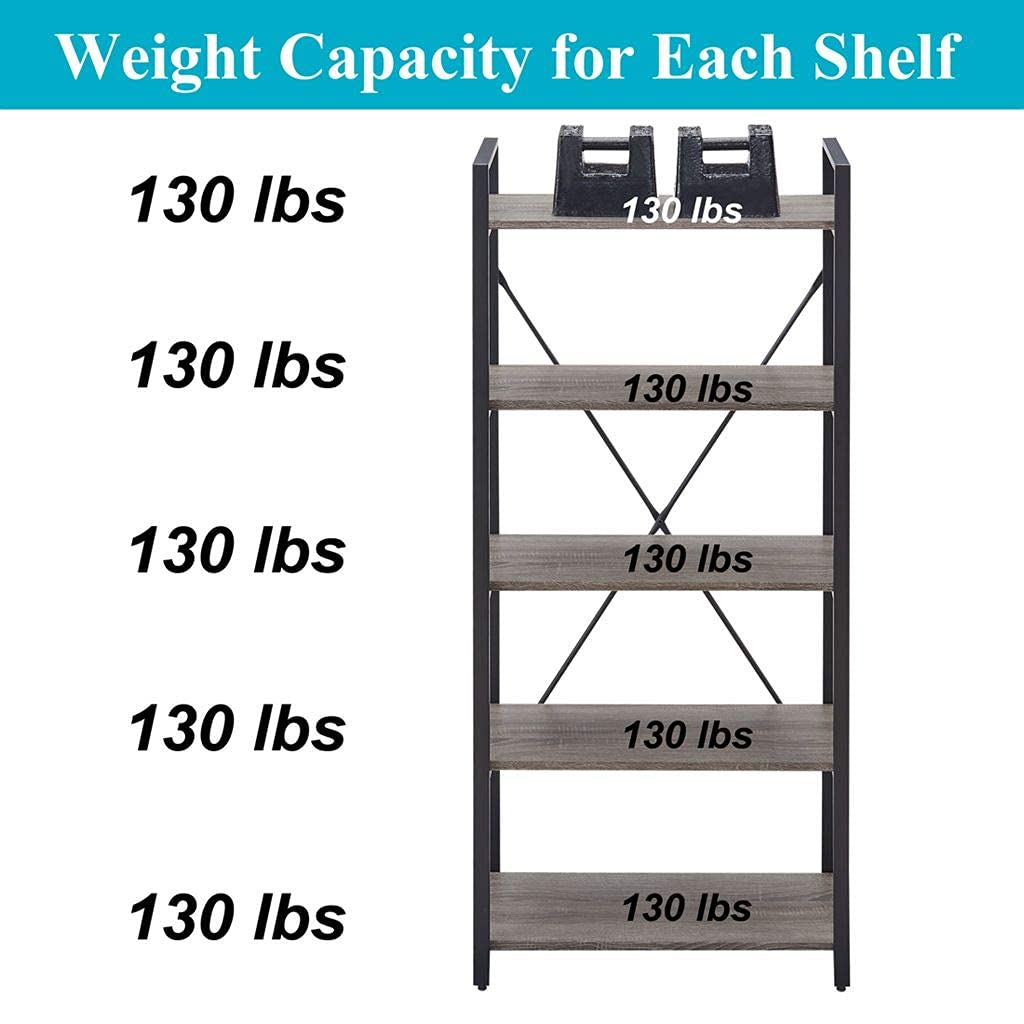 5-Tier Industrial Etagere Bookcase with Metal Frame