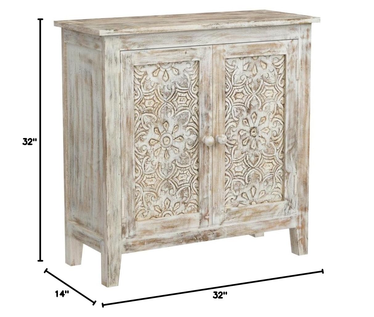 Jofran Global Archive Hand Carved Accent Chest Cabinet, 32', Weathered White