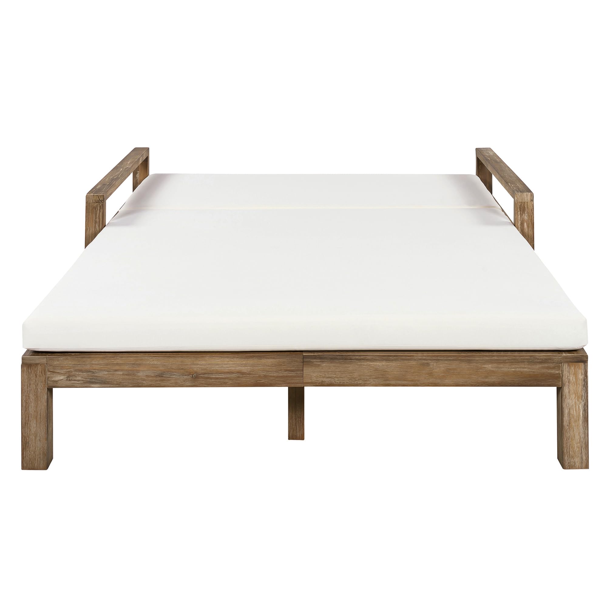 Merax Acacia Wood Outdoor Daybed Sofa, Farmhouse Patio Sun Lounger with Adjustable Backrest, High-Density Cushions & Removable Wheels, Weather Resistant for Garden, Poolside, Backyard, Beige