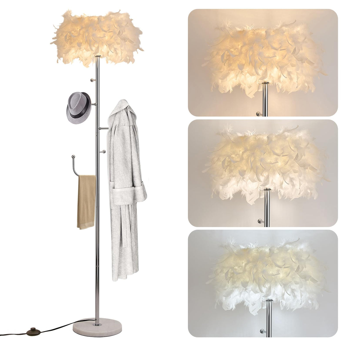 Feather Floor Lamp with Coat Rack