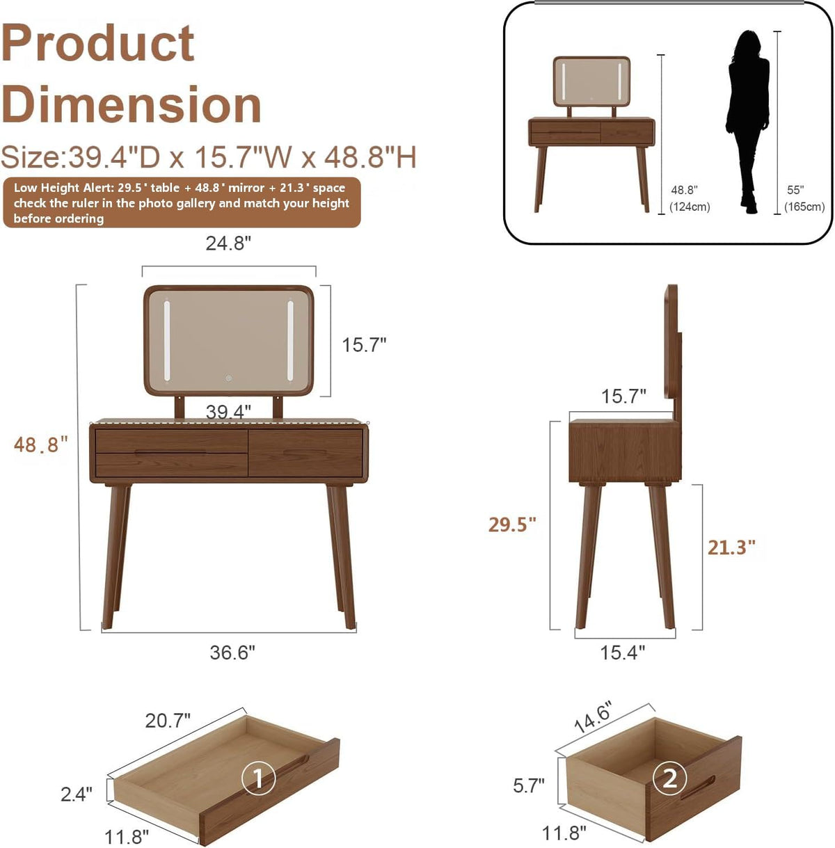 Solid Wood Lighted Makeup Vanity