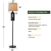 G-SAFAVA 63" Floor Lamps for Living Room Bedside Nightstand Lamp All Black Tall Standing Lamp for Home Decor Bedroom Reading Lamp Farmhouse Rustic Bed Lights with 2 Light Sources (2 Bulbs)