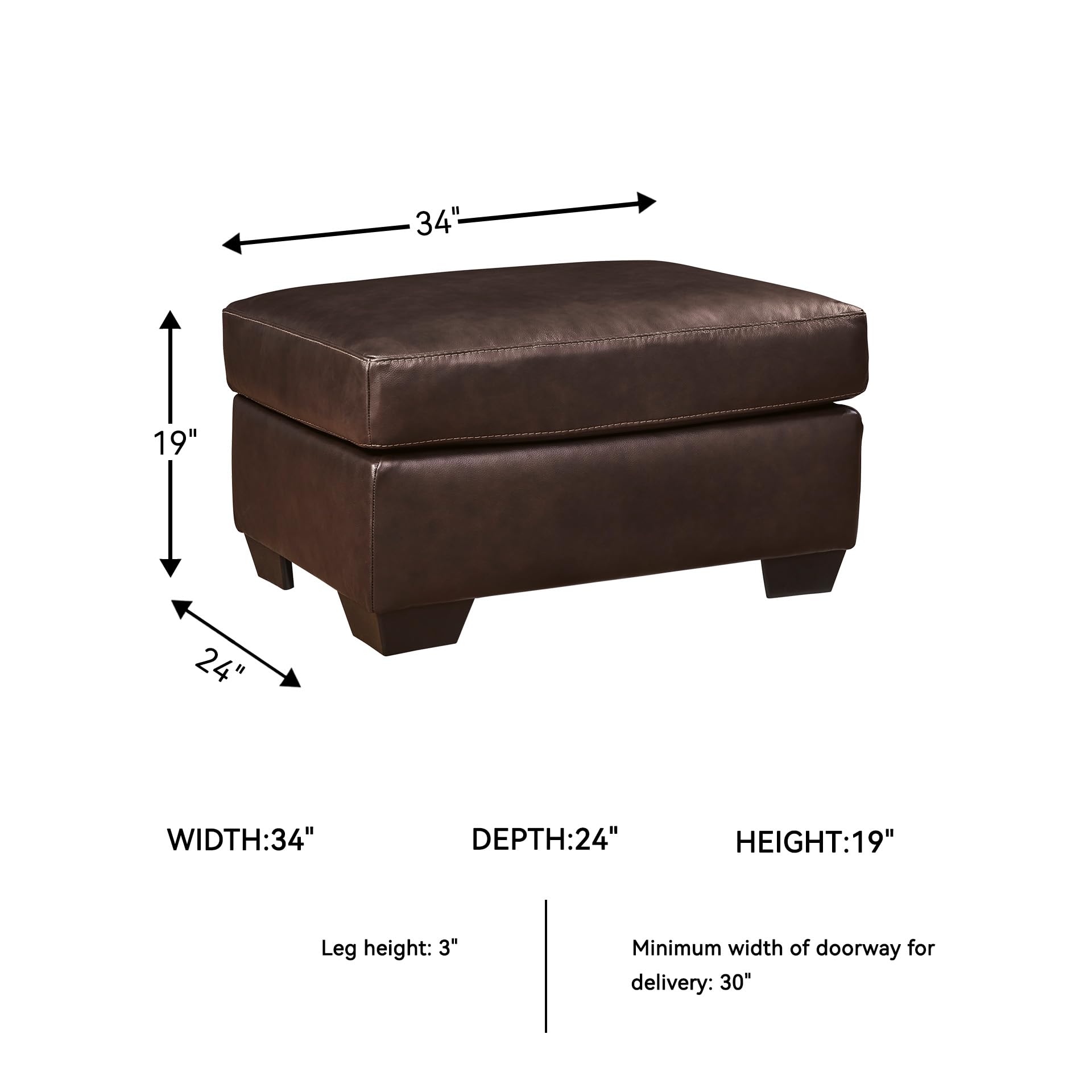 Signature Design by Ashley Santorine Classic Leather Match Rectangular Ottoman for Living Room, Dark Brown