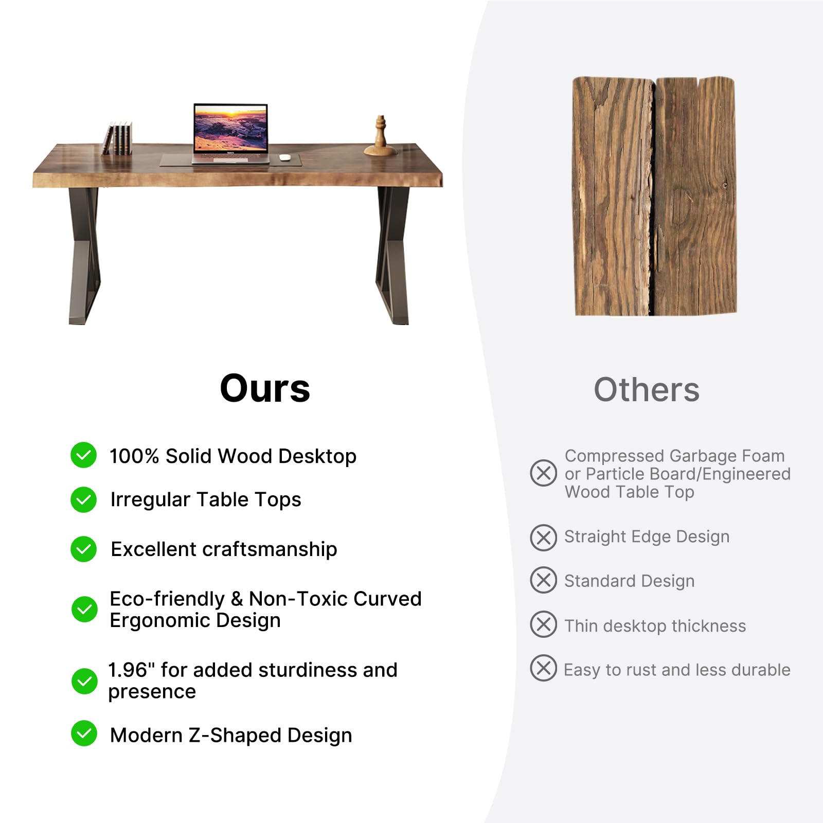 55" Solid Wood Desk with Drawers