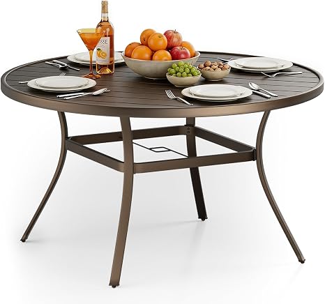 Outdoor Rectangle Patio Dining Table with Umbrella Hole