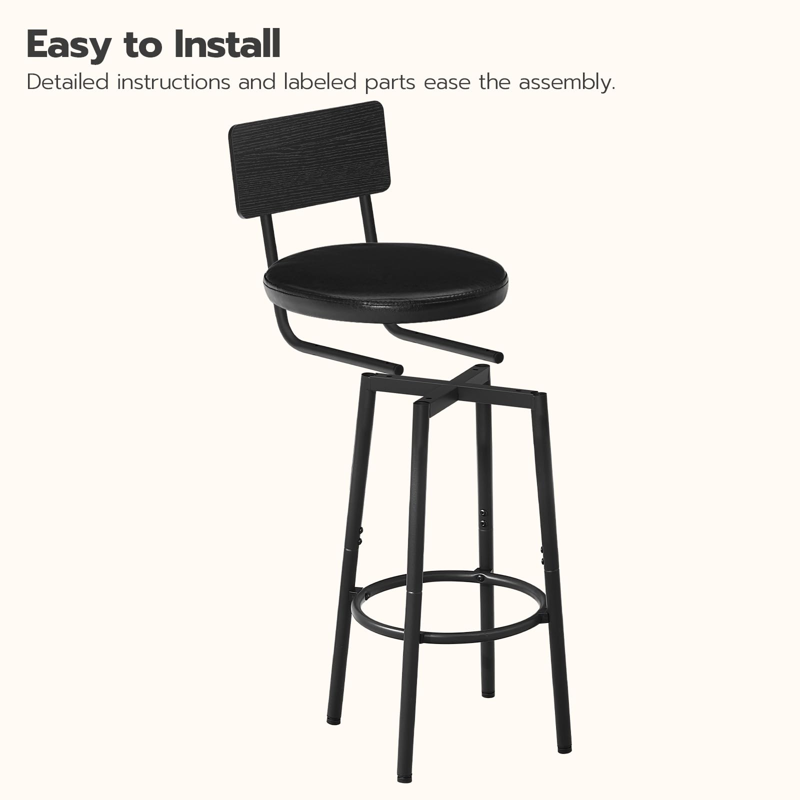 Bar Stools Set of 2 with Back & Footrest