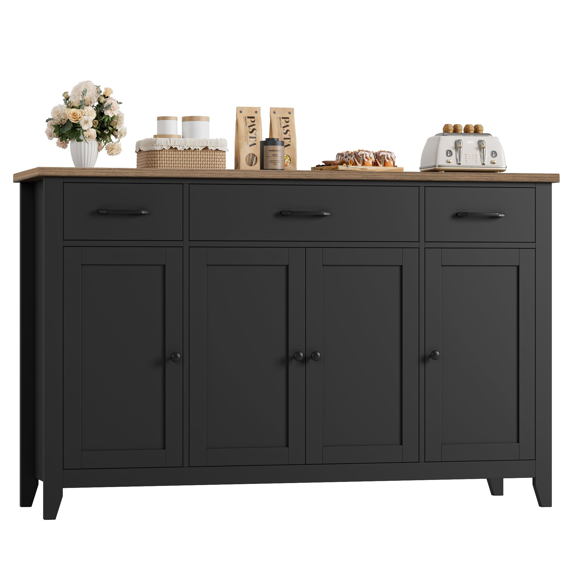 55" Buffet Cabinet with Drawers & Adjustable Shelves