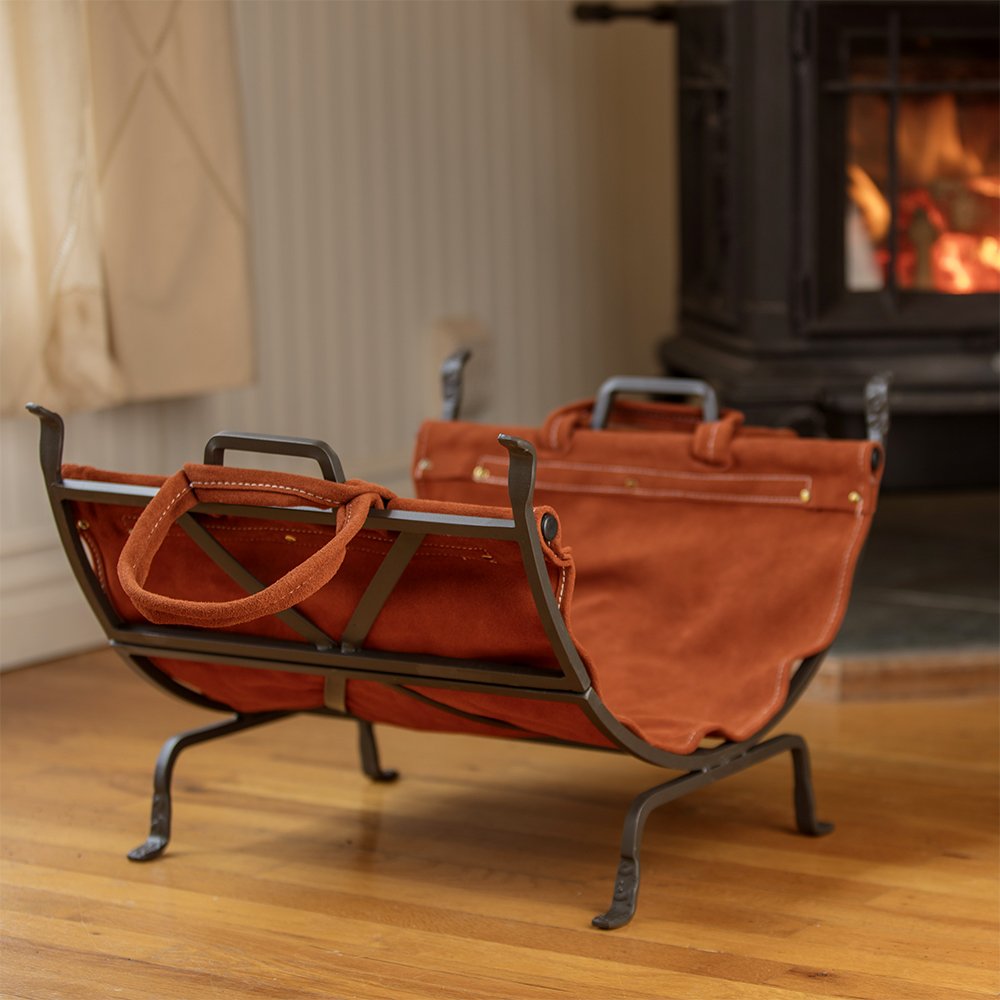Steel Log Holder with Leather Carrier