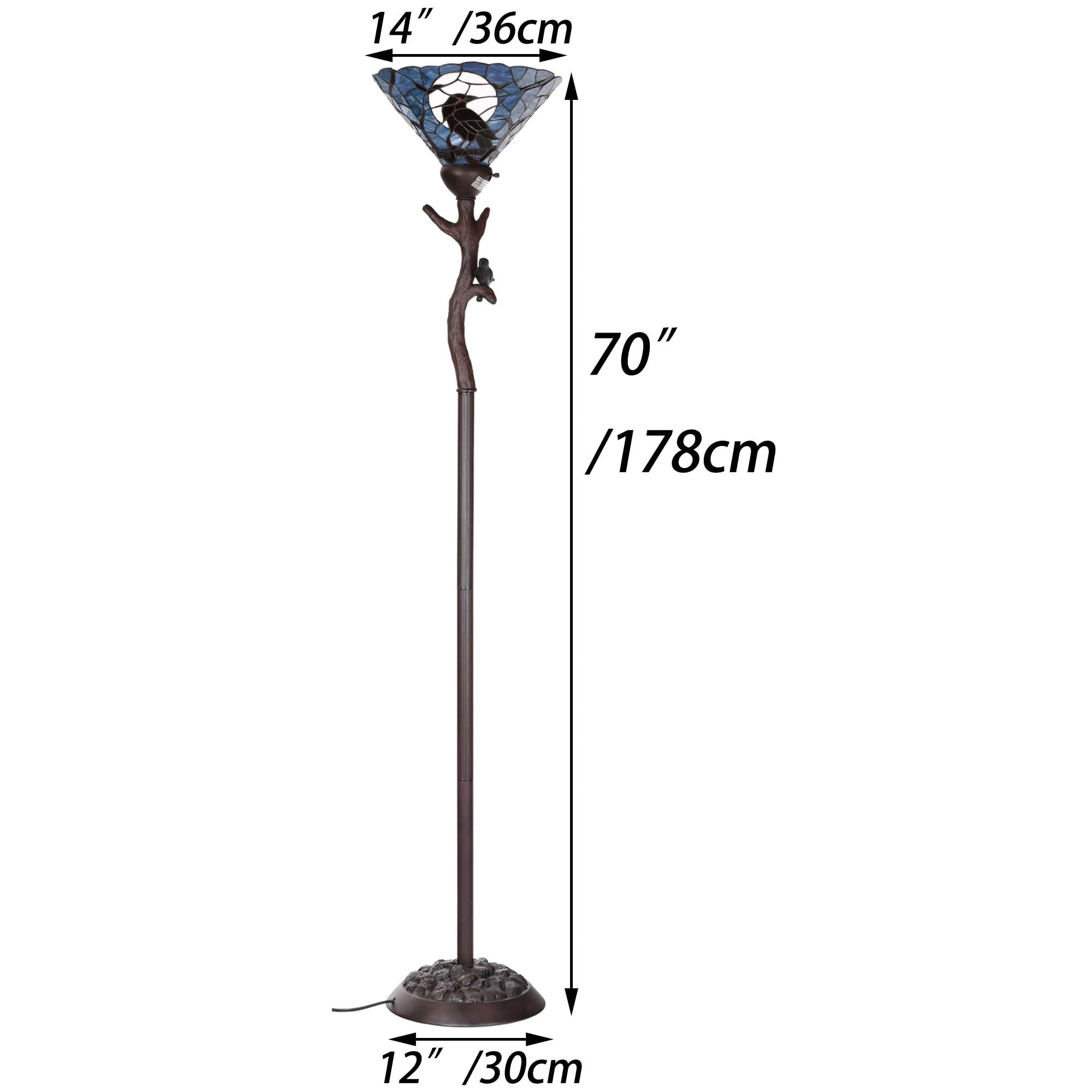 Bieye L10959 Raven Sitting on Bare Tree Branch in Full Moon Night Tiffany Style Stained Glass Torchiere Floor Lamp for Halloween Decor (Dark Blue)