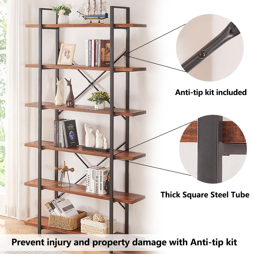 6-Tier Solid Wood Bookshelf