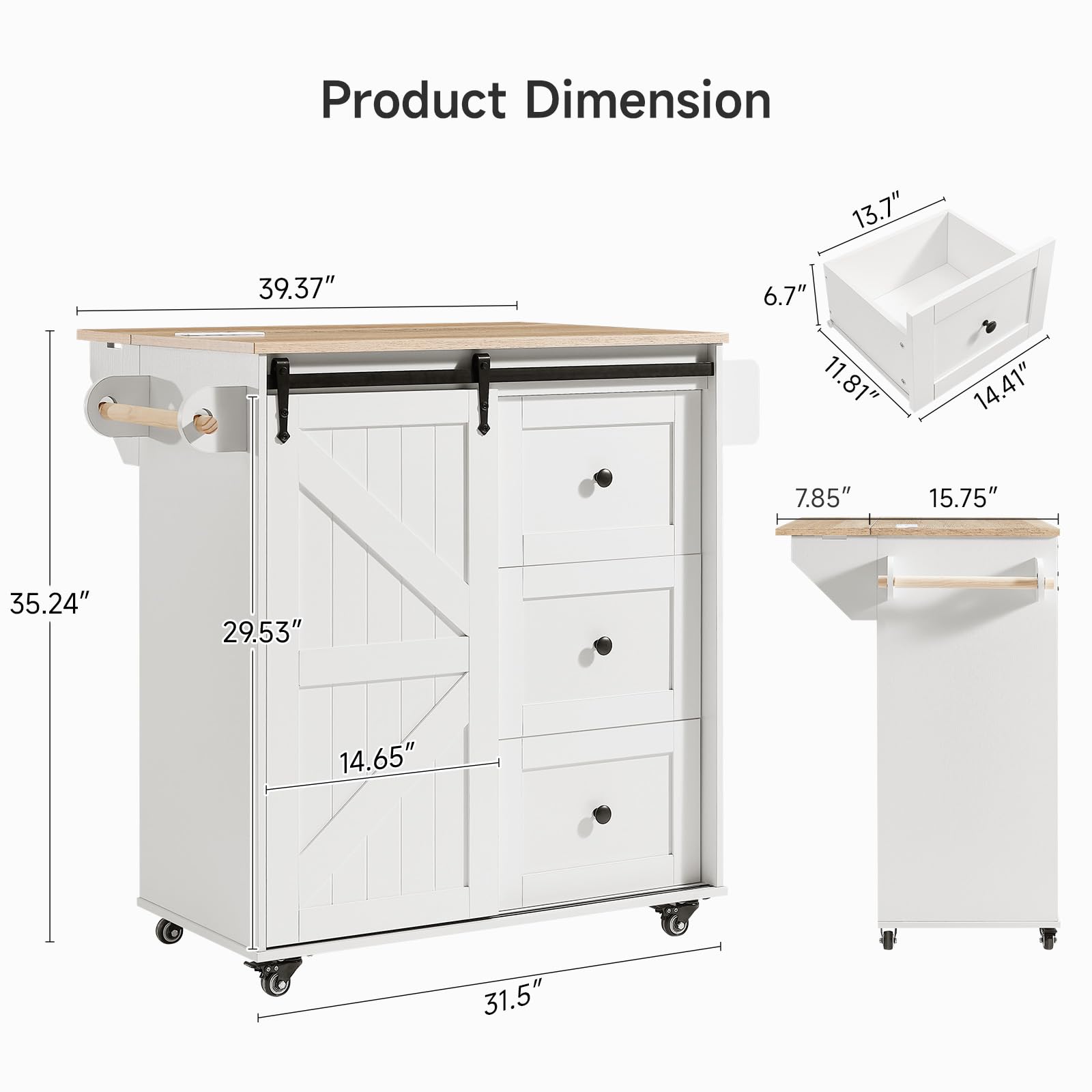 Kitchen Island with Drop Leaf & Power Outlet