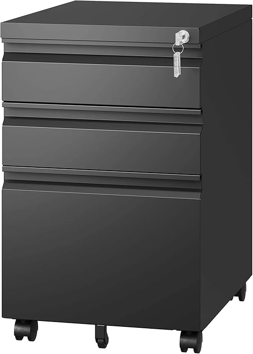 3-Drawer Mobile File Cabinet with Lock