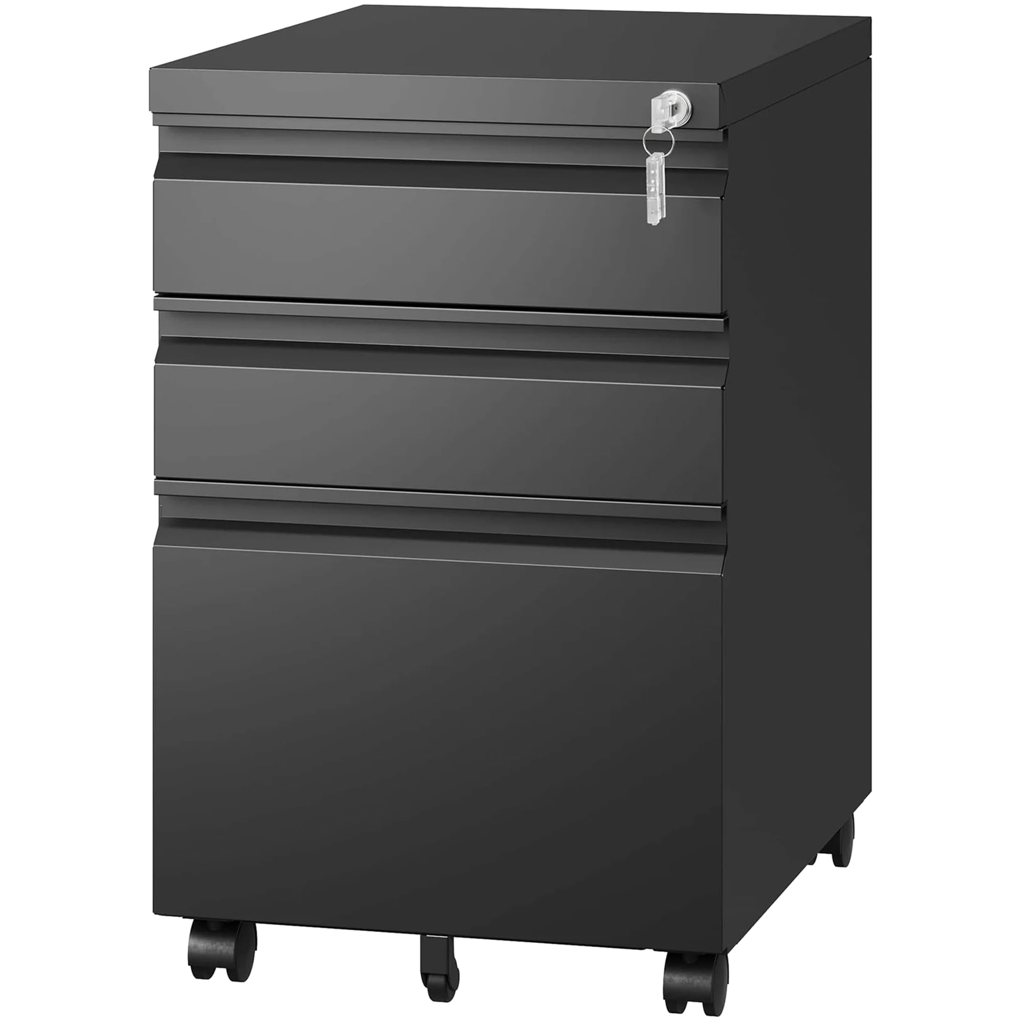 3-Drawer Rolling Metal File Cabinet with Lock