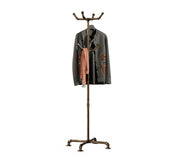 THRONKENGER Industrial Coat Rack, Metal Pipe Coat Rack Stand Freestanding with 6 Hooks, Heavy Duty Coat Tree Sturdy Coat Racks for Entryway, Hallway, Bedroom (Vintage gold)