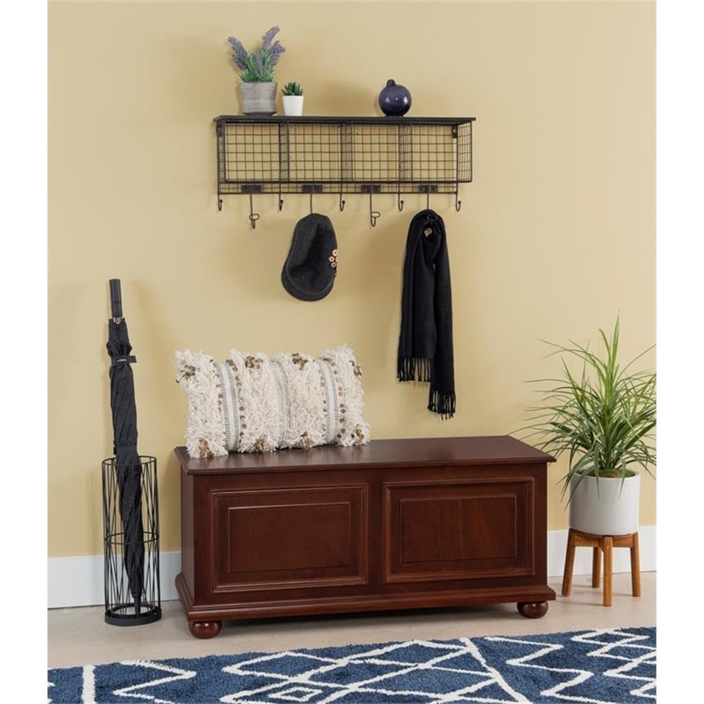 Pemberly Row Contemporary MDF Rubberwood Chest, Cherry Finish, 40.5" w x 16.75" d x 18" h, Decorative Molding, Bun Feet, Lined Storage, Child Safe Hinges, Living Room Accent Furniture