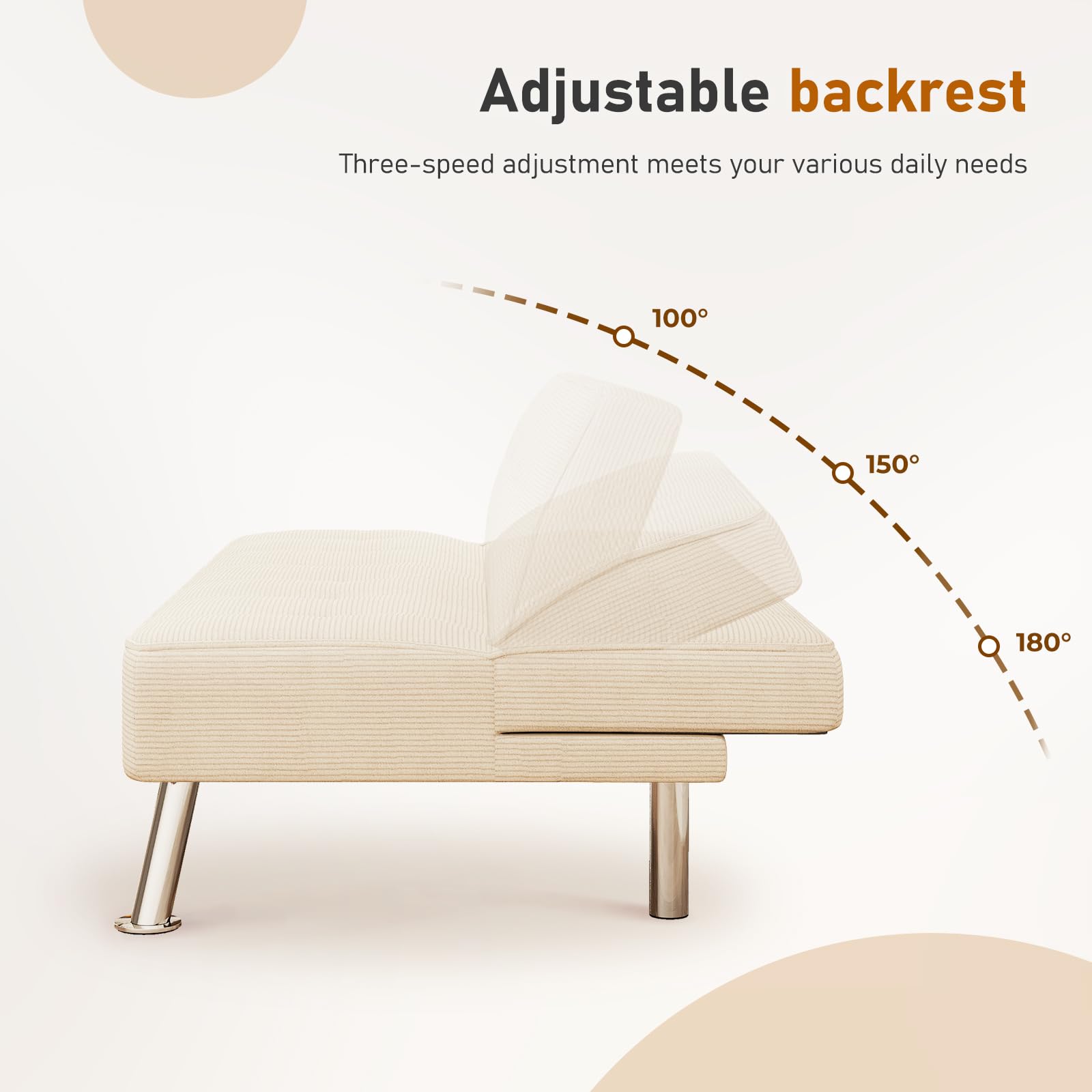 Convertible Futon Sofa Bed – Corduroy, 3-Position Adjustable Backrest