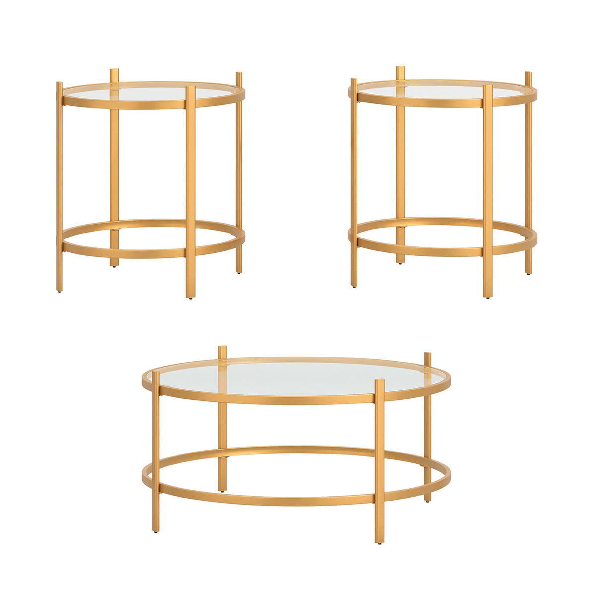 Signature Design by Ashley Pearlox Casual Table with Inset Tempered Glass Top, Set of 3, Gold