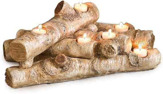 Faux Wood Log Candle Holder for Fireplace Decor