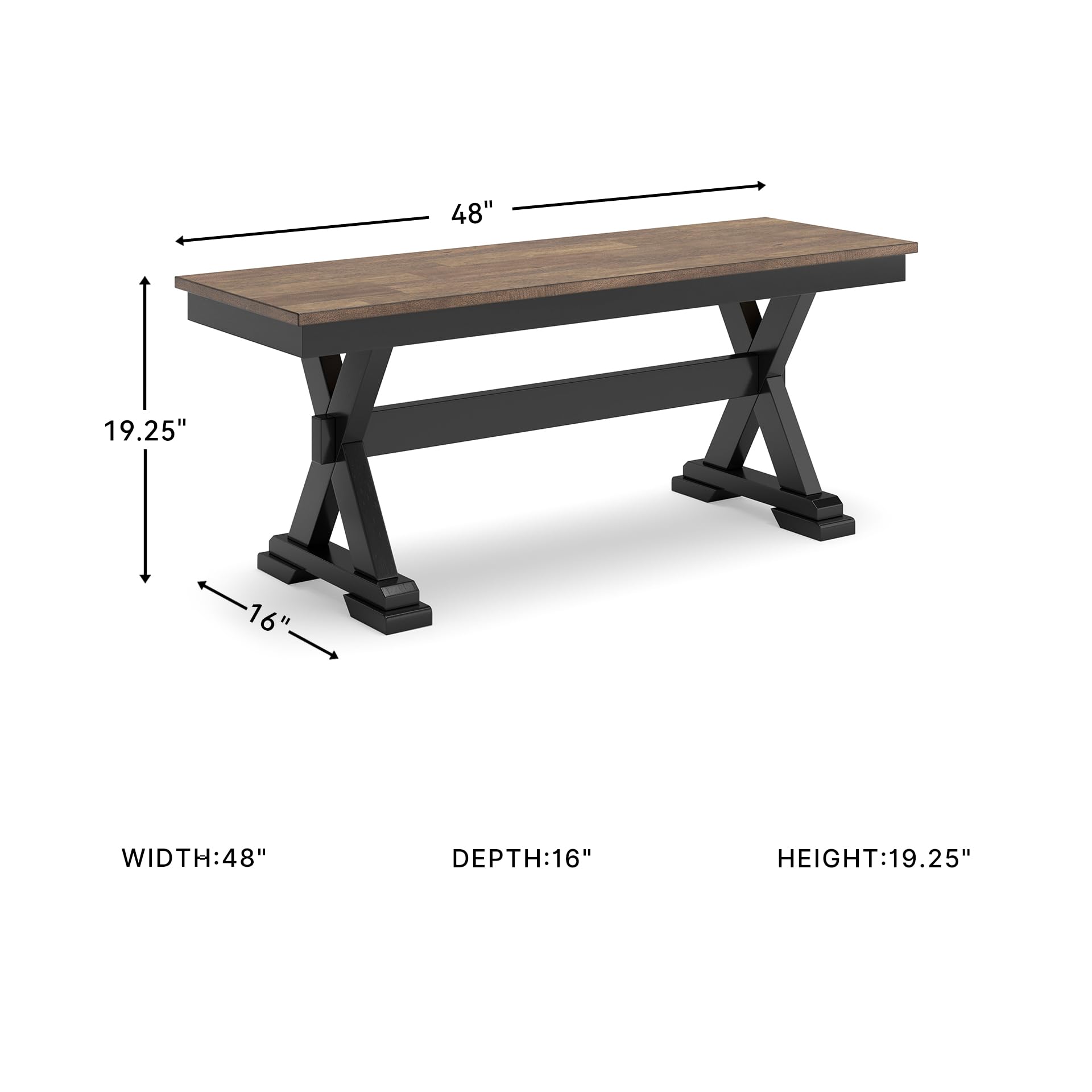 Farmhouse Dining Bench – Dark Brown & Black
