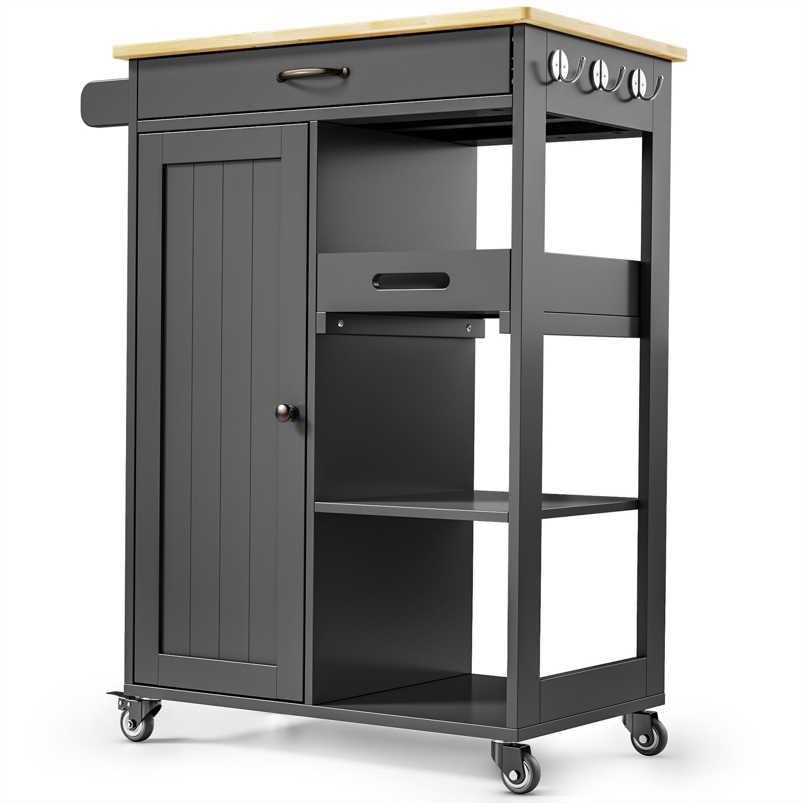 Rolling Kitchen Island Cart with Drawer, Cabinet & Storage Shelves