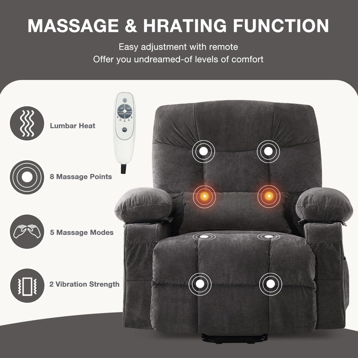 KWKSV Power Lift Recliner Chair for Elderly,8-Point Vibration Massage & Heat,Electric Lift Chair with Two Cup Holders,4 Side Pockets,Extended Footrest for Living Room