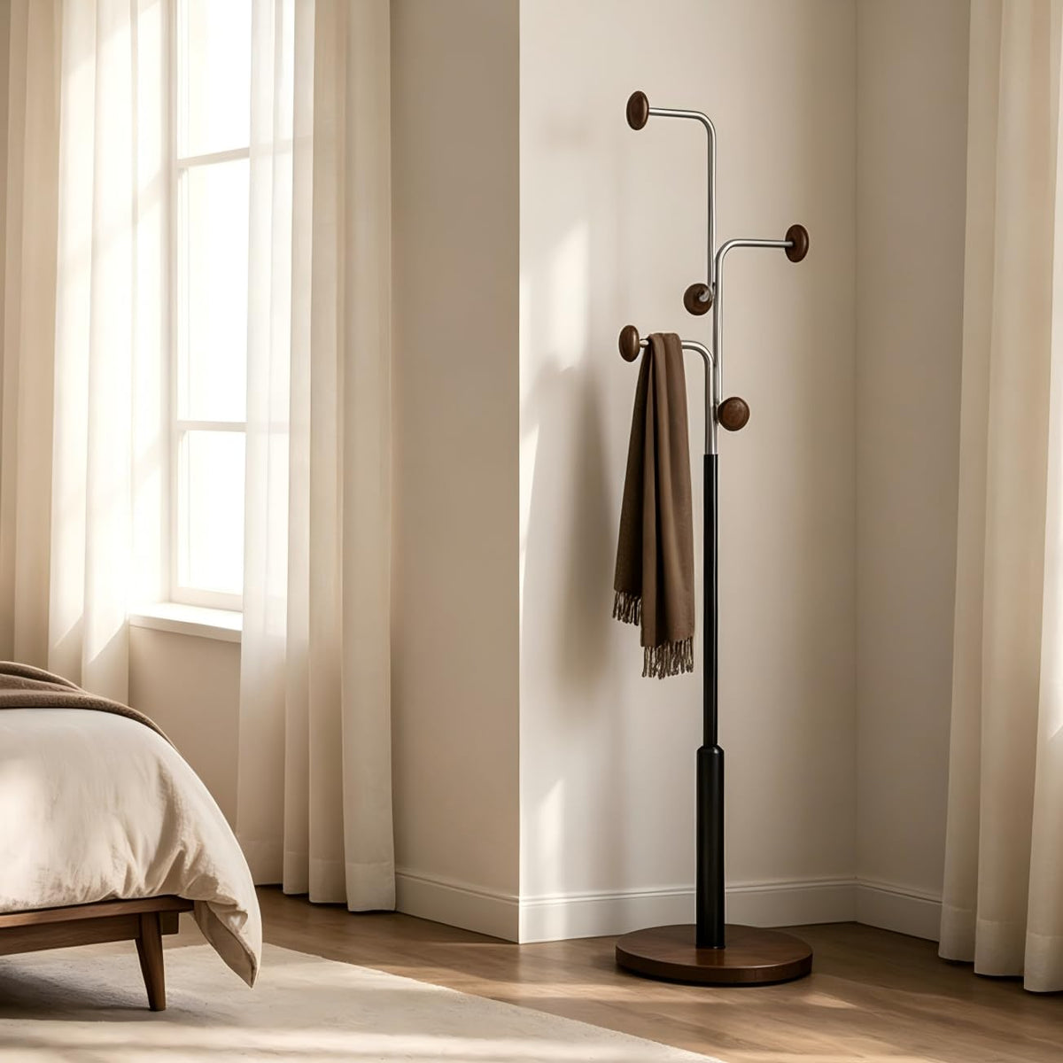 Freestanding Coat Rack with Wood Base