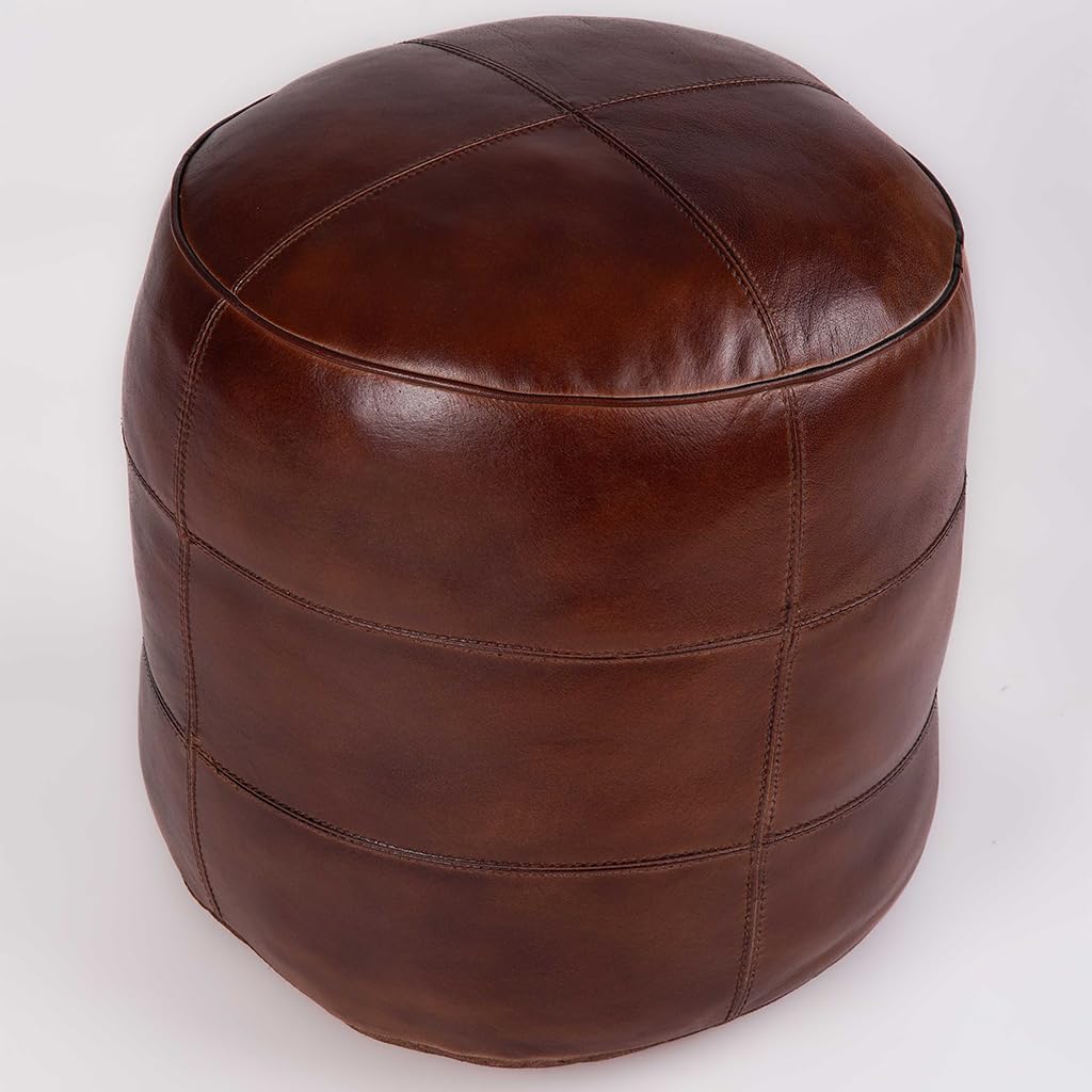 Brown Leather Pouf