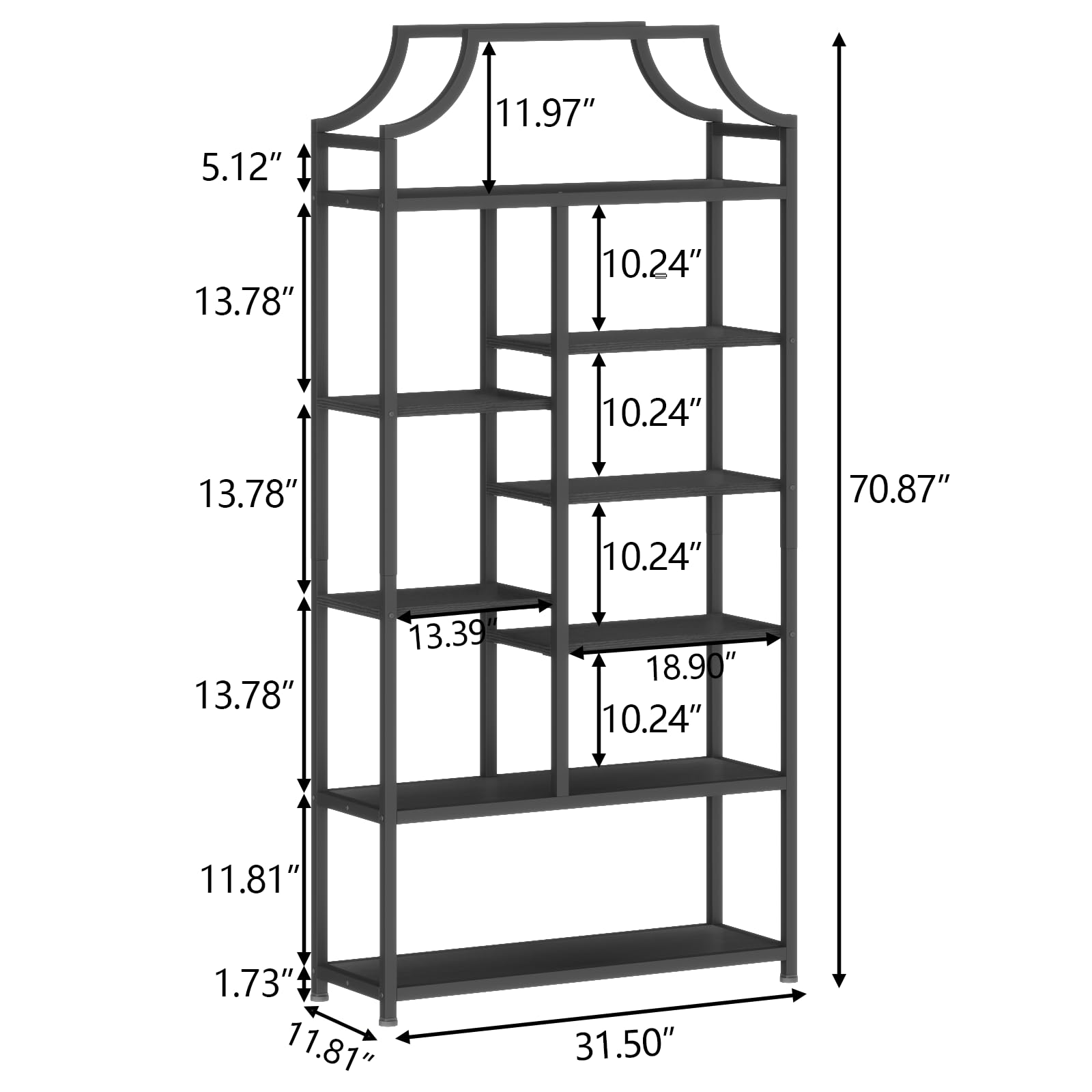 8-Shelf Etagere Bookcase with Metal Frame