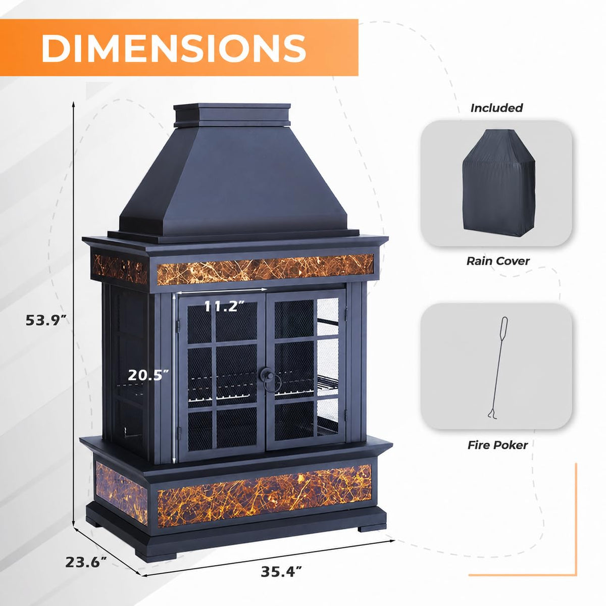 EROMMY 57-Inch Wood-Burning Outdoor Fireplace, Tile Brown