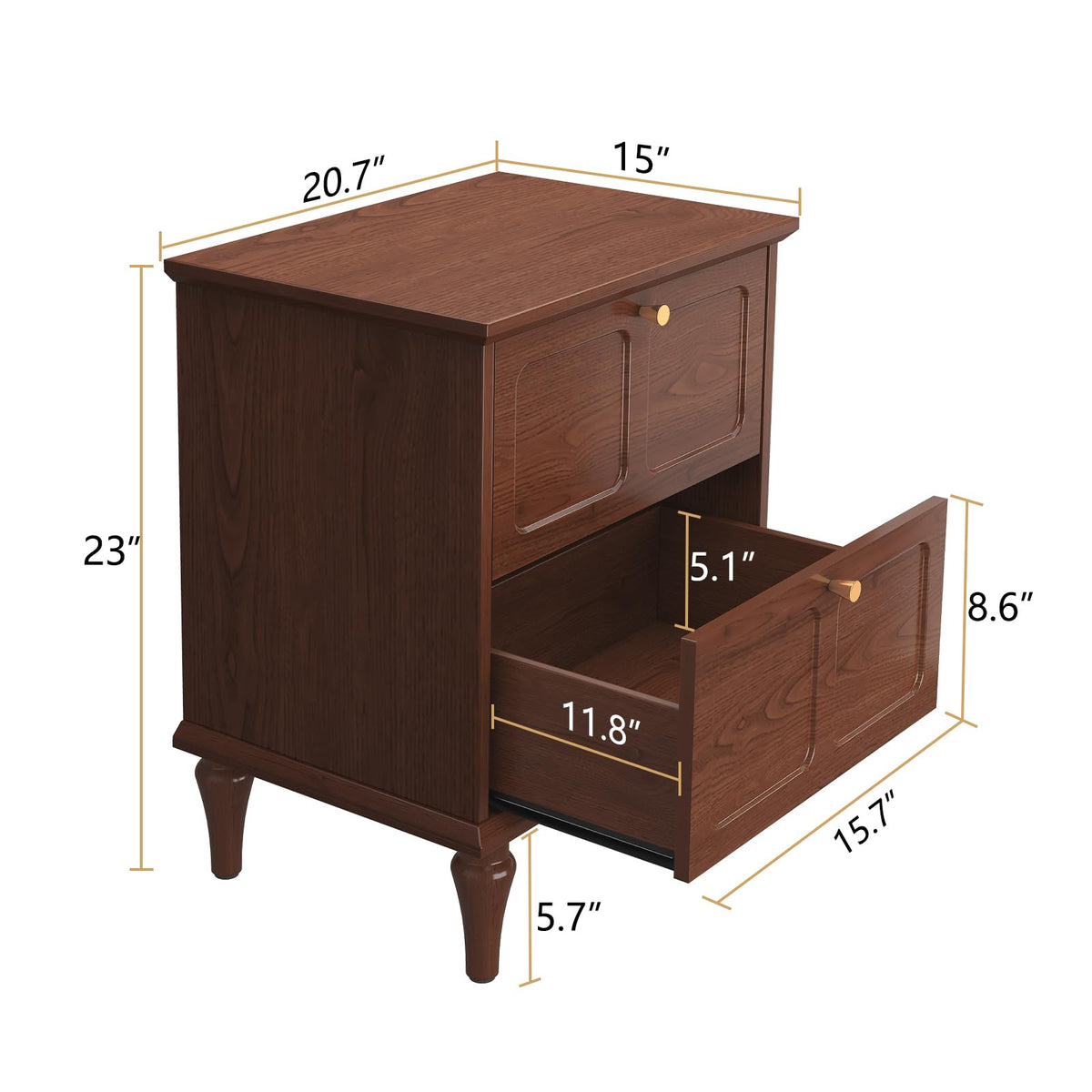 ARTPOWER Nightstands Set of 2 with 2 Drawers, Wood Bedside Tables, Brown