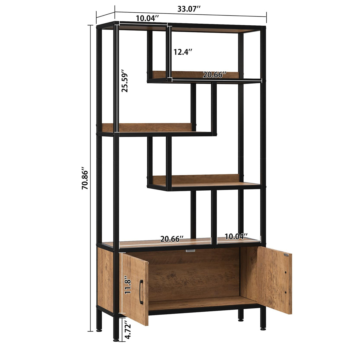 5-Tier Bookshelf with Fluted Cabinet