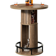 HSH Round Bar Table, 39.37" H Wood Pub Table with Storage & Metal Footrest, Modern Rustic Bar Height Bistro Cocktail Table for Coffee Bar, Kitchen Dining Room, Small Space, Rustic Oak (Table Only)