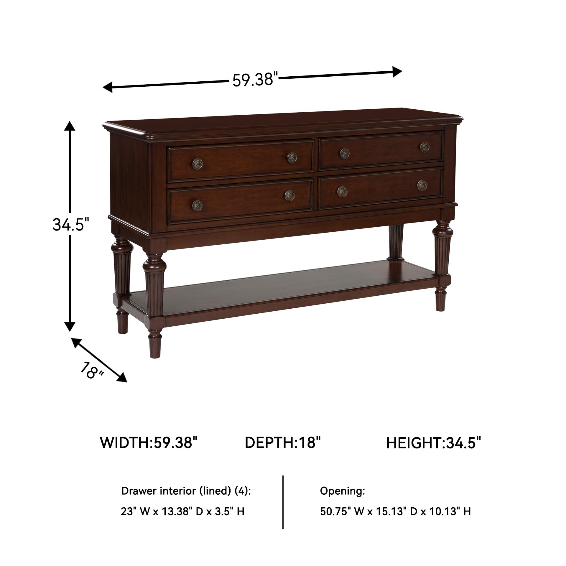 Signature Design by Ashley Lavinton Classic 4-Drawer Dining Server with Open Shelf, Dark Brown