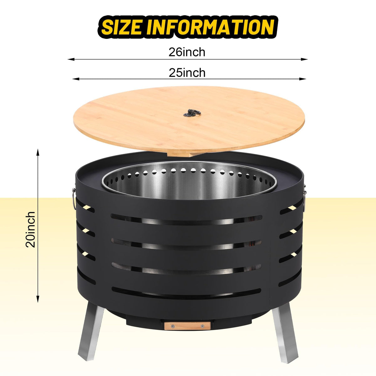 GarveeLife 26 in Smokeless Fire Pit with Removable Ash Pan, Wood Burning Firepit Table with Fire Poker,Smokeless Outdoor Fireplace with Carrying Bag, Outdoor Fire Pits for Bbq, Table, Bonfire, Camping