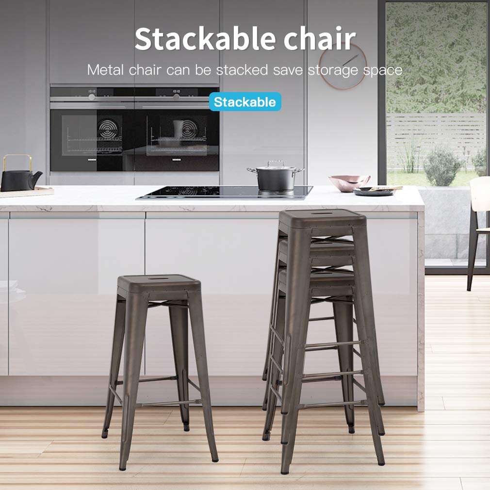 Metal Bar Stools Set of 4, 30" Stackable Counter Height Stools