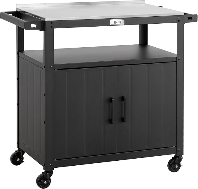Outdoor Grill Cart with Stainless Steel Top & Storage Cabinet
