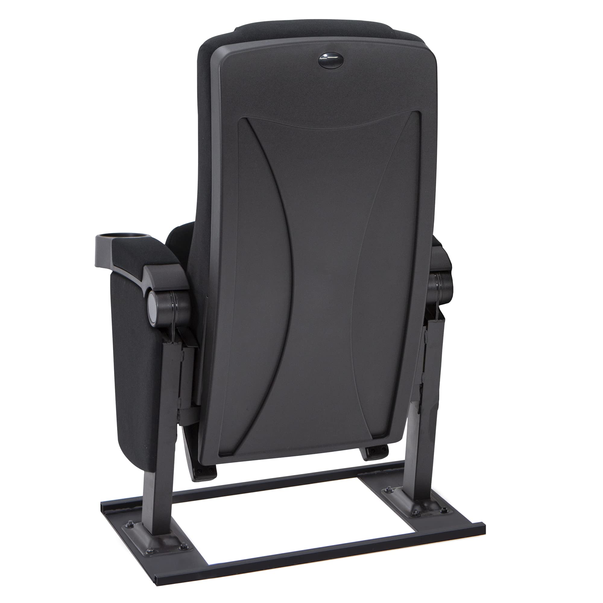 Seatcraft Zenith Movie Theater Seating, Fabric, No-Drill Free-Standing Base, Rocker Recliner, Flip-Up Armrests w/Cupholders, Gravity Lift Seat Surface, Row of 4, Black